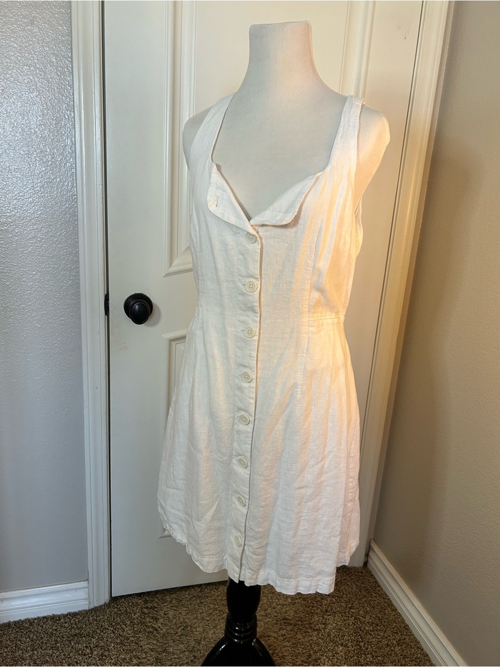 a new day white Button-Front Linen-Blend Sundress